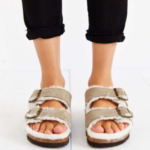 Birkenstock Arizona Shearling Suede Leather Sandal